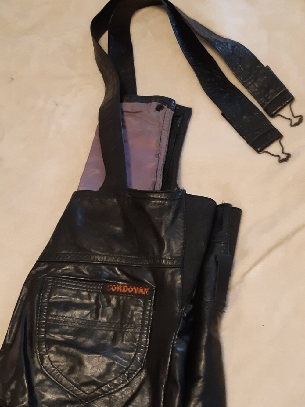Vintage Cordovan Montreal Real Leather Moto Overalls Bib Pants Black